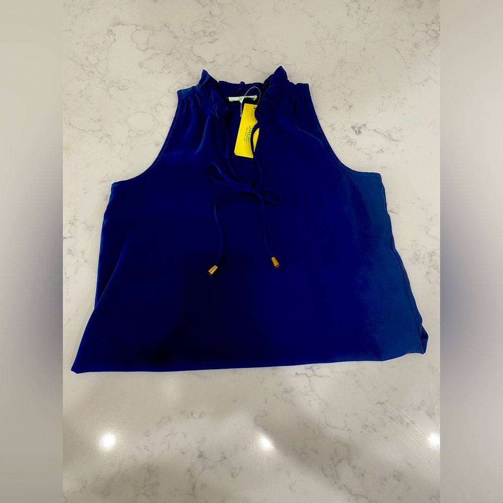 NWT Jade Emery Navy Sleeveless Ruffle Collar Blouse XS